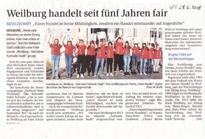 Presseartikel Faitrade Stadt Weilburg