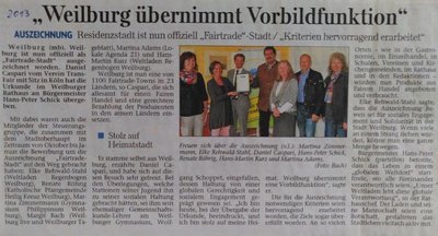 Presseartikel Faitrade Stadt Weilburg
